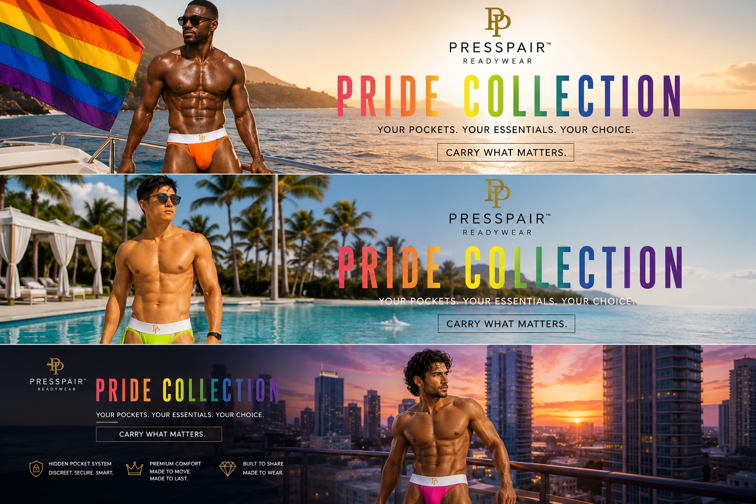 Three approved Pride campaign hero options