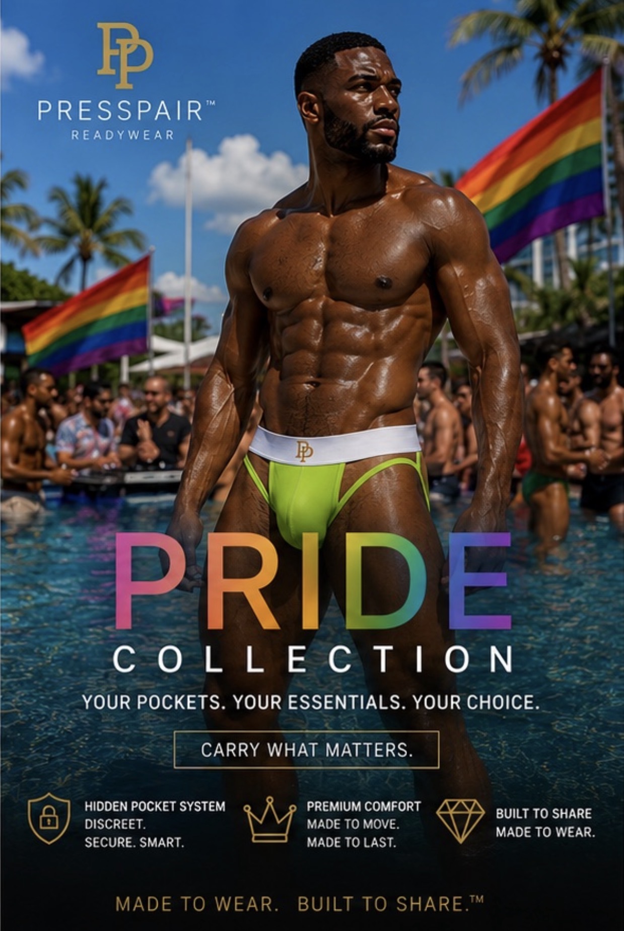 The Pride Collection — neon lime pool campaign