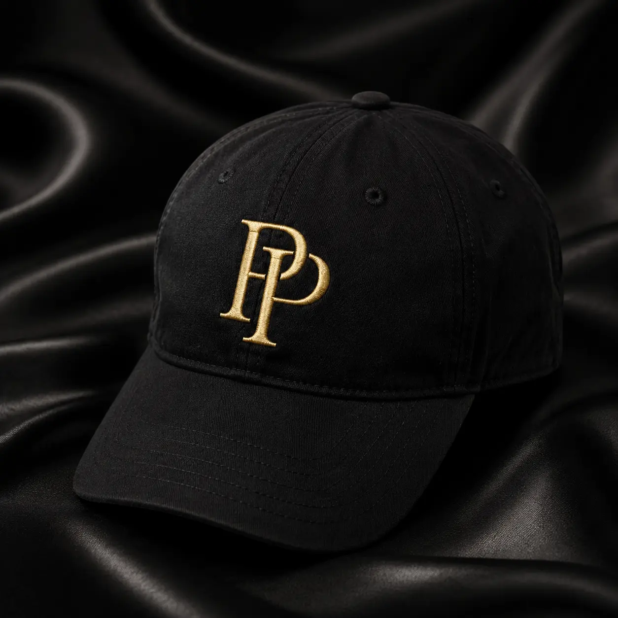 Black PressPair Noir hat with linked gold PP monogram
